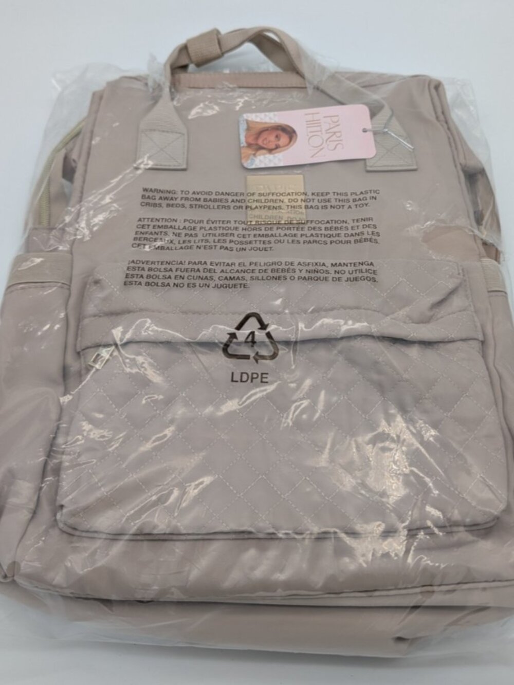 Paris Hilton Beige Quilted Backpack/ Laptop Bag Womens Double Handle Bag NWT